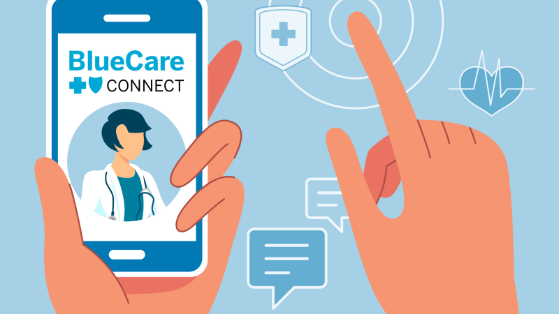 illustration of BlueCare Connect on mobile phone